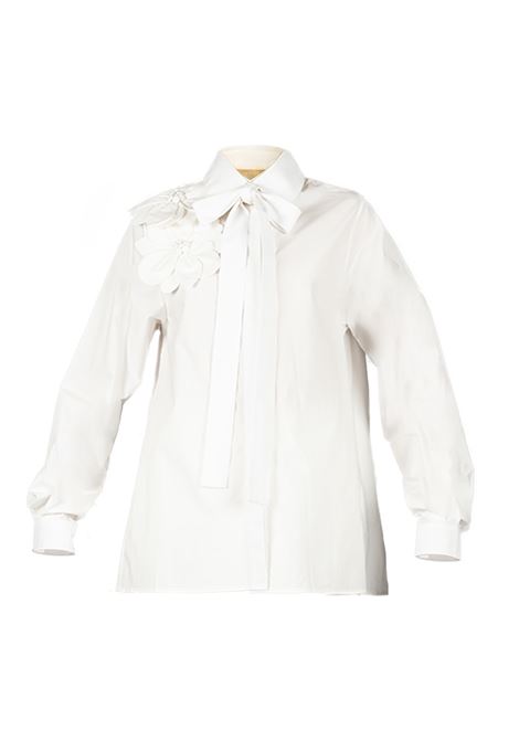 Camicia in popeline di cotone con applicazioni floreali in bianco Elie Saab - donna